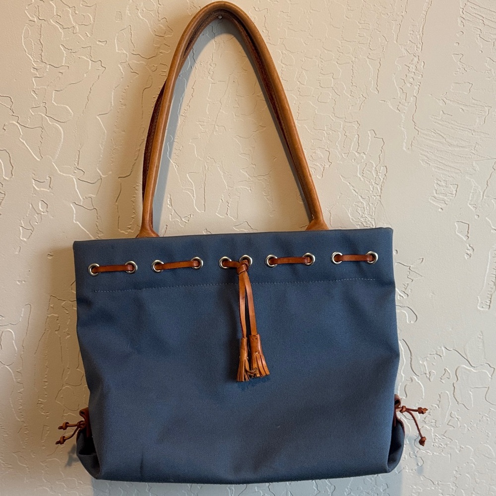Dooney & Bourke Blue Tote with Brown Handles